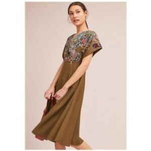 Hemant + Nandita Green Velvet Floral Midi Dress 2